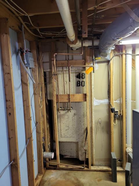 Customer had contacted us for a quote via phone to replace his current GE heat pump water heater that had gone out and stopped working with a new Rheem 50 gallon ProTerra heat pump water heater with leakguard and automatic shut off valve that he had recently purchased from Home Depot. Customer already had the old water heater disconnected. When we arrived today we installed the new customer supplied Rheem 50 gallon ProTerra heat pump water heater with leak guard in basement of home with all necessary water heater code upgrades. We also slightly raised water heater on cap blocks to allow for drain line to exit the exterior of the home.