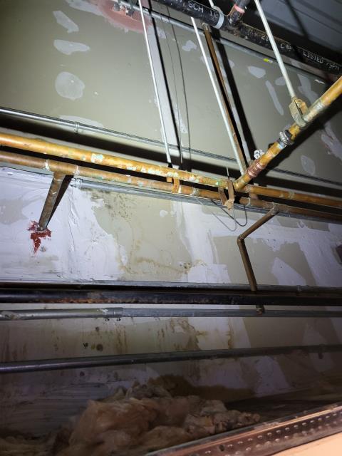 Responded to a call for a leak in the ceiling. After investigation, we found that the roof has a large hole causing any outside water to leak in. We also found several leaks on the copper water line due to electrolysis. We are providing an estimate to replace water lines afterhours so business is not interrupted. 