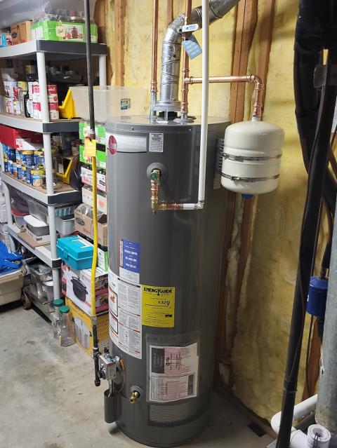 Customer had recently contacted us for a new water heater. Their current water heater was leaking from the tank. After speaking with customer and obtaining the water heater details, we were able to provide a proposal via phone for a new 50 gallon gas water heater with a protection plus kit. We arrived today to perform this work. We removed customer's existing water heater and installed a new Rheem 50 gallon gas water heater with a second anode rod extending the manufacturer's warranty an additional 4 years. 