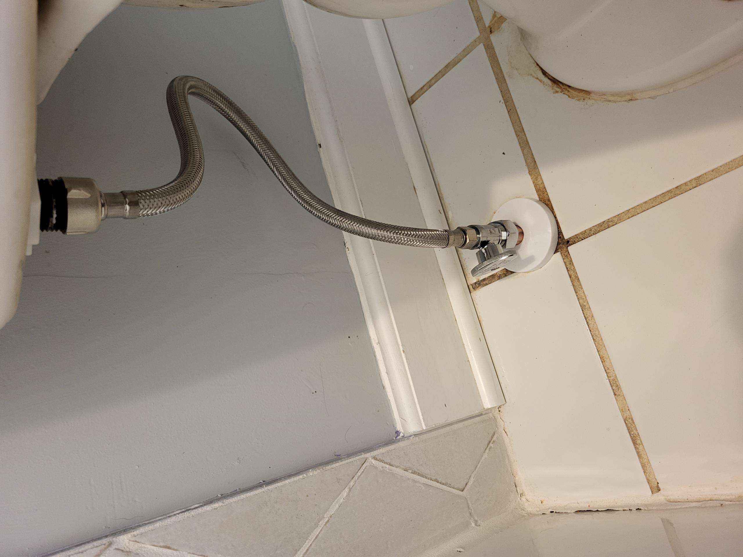 The toilet shut off valve wasn't working. We replaced the shut off valve with a quarter turn shut off with a new supply line. Lastly we cleaned up and tested for leaks.