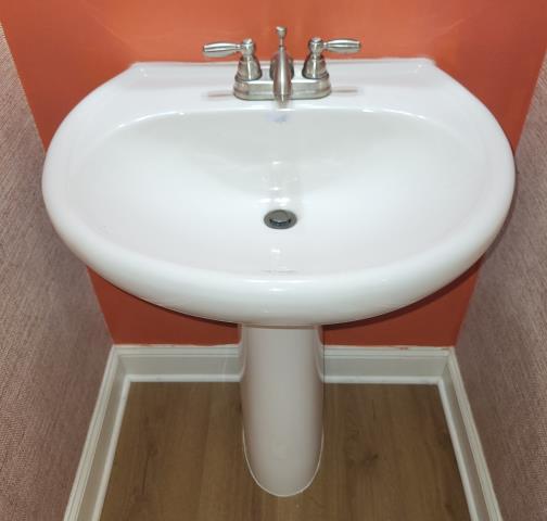Customer had contacted us to reinstall their pedestal sink and toilet after they had new flooring installed. Once on site, we were able to properly reset the existing toilet with a new wax ring and supply line and reset the existing pedestal sink to complete customer's powder bath remodel. Customer had contacted us to reinstall their pedestal sink and toilet after they had new flooring installed. Once on site, we were able to properly reset the existing toilet with a new wax ring and supply line and reset the existing pedestal sink to complete customer's powder bath remodel.