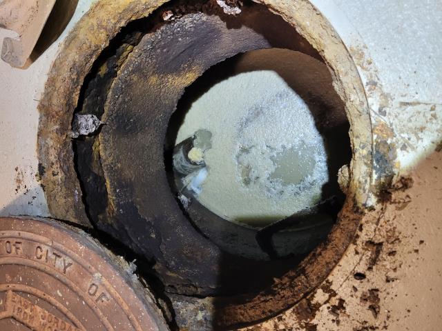 Our customer in an historic building in Atlanta with numerous tenants reached out to us regarding an issue they are having with what seems to be the restaurant overflowing grease into their basement area. Since the restaurant claimed it was not from their lines, our customer was then required to have all of their main lines in the basement camera'd to determine where the blockage source is located. We arrived today to perform the camera inspection on 5 different drain lines and determined the leak is in fact coming from the restaurant's grease trap and main drain line. 