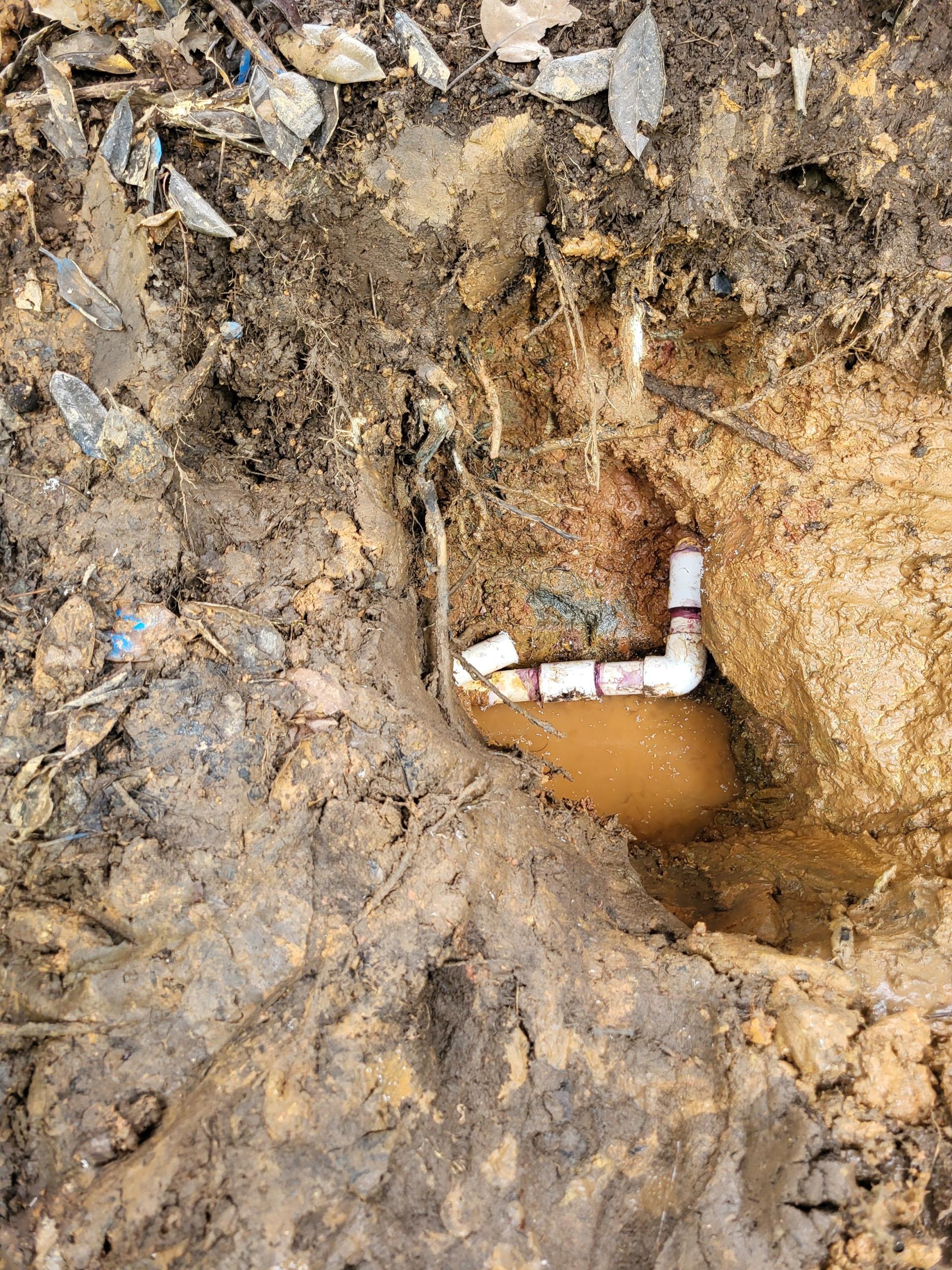 Kennesaw, GA - Our quote was accepted to repair the leak in the yard. we dug to find a broken pvc water line at an elbow fitting. we replaced the leaking section and tested for leaks after the glue dried. Kennesaw, GA - Our quote was accepted to repair the leak in the yard. we dug to find a broken pvc water line at an elbow fitting. we replaced the leaking section and tested for leaks after the glue dried.