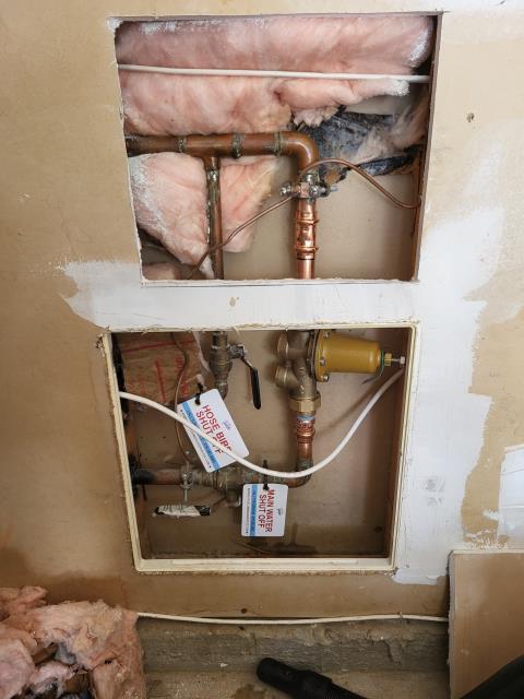 We responded to our customer regarding a whistling noise coming from the toilet when the water was running. Upon inspection, we found that the sound was caused by the toilets fill valve under excessive water pressure. We tested the homes water pressure and found it reading 105 PSI, which is above the recommended range for residential plumbing systems. We replaced the existing pressure reducing valve(PRV) and installed a new fill valve in the toilet. After installation, we rechecked the pressure to ensure it was within proper operating limits.