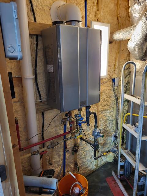 We were called out after our customer reported no hot water in the kitchen. Upon inspection, we found that the tankless water heater was shutting off due to a blocked condensation line, preventing the unit from operating properly. We cleared the blockage and restored proper drainage. After the repair, we ran hot water though multiple fixtures to confirm consistent temperature and normal operation. While on site, we also replaced a customer supplied kitchen faucet. Once both tasks were completed, we tested everything again to confirm proper water pressure and hot water flow.  

