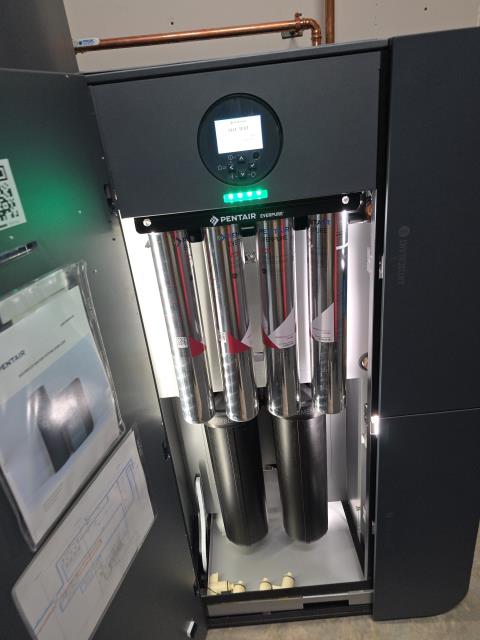 We were called out by our customer to install a new Pentair prototype whole house water system. Once onsite, we installed the unit on the main water supply line, ensuring proper inlet/outlet orientation, secure connections and pressure tested all fittings for leaks. 
 We were called out by our customer to install a new Pentair prototype whole house water system. Once onsite, we installed the unit on the main water supply line, ensuring proper inlet/outlet orientation, secure connections and pressure tested all fittings for leaks.