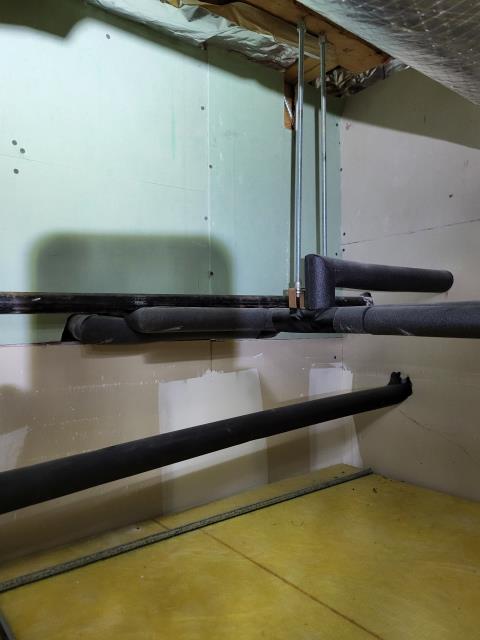 We responded to our customer to investigate a no hot water issue in the lower kitchen of building. Once on site, we traced the hot water line from the kitchen and found that it ties into the recirculation pump located in the water heater room. Upon arrival, we discovered that the recirculating pump was unplugged, which can prevent hot water from circulating properly though the system. After plugging back the pump back in and running water for about an hour, there was still no hot water reaching the kitchen fixture. We tested the valve located above the pump and found that shutting it off also stopped water flow to the kitchen's hot side, confirming the two are connected. Further troubleshooting will be needed to determine if the issue is with the pump or the recirculation itself. We plan to return and continue testing when the building is empty so we can safely turn the water on and off without interrupting daily use.