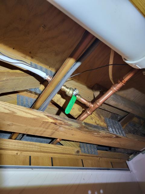 We responded to our customer after they requested a new pot filler installation to make cooking more convenient and to avoid carrying heavy pots of water from the sink to the stove. Once on site, we roughed in the dedicated water line for the pot filler and placed a quarter turn shut off valve in the basement drop ceiling for easy access and control of the water supply. Installing the shut off valve in this location allows for maintenance or isolation of the line without affecting the rest of the home's plumbing system. The supply line was routed and secured to ensure proper support and long term durability. Once the pot filler is mounted and the final trim work is completed, we will return to make the final connections. 