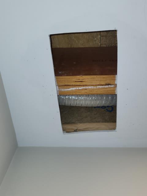 We responded to our customer home after they reported a water stain on the bathroom ceiling. Upon arrival, we inspected the area then cut open the affected drywall to inspect further the plumbing above. We thoroughly checked all visible water supply lines, drain lines, and fittings in the ceiling cavity and attic space for any active leaks or signs of moisture. During our inspection, we discovered that the staining was caused by shoe holes from foot traffic in the attic that penetrated the ceiling drywall, not a plumbing failure. There was no evidence of leaking pipes, condensation, or drain issues at this time. We confirmed that all components were dry and operating as intended. We reviewed this with our customer and advised that the damage is structural in nature rather than plumbing related. At this time, no plumbing repairs are needed.