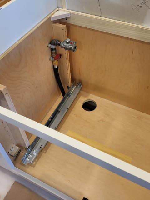 We responded to our customers home to complete rough plumbing inside the cabinet for a future sink installation. Upon arrival, we ran necessary water supply and drain piping through the cabinet, positioning everything correctly for the sink to ne installed at a later date. All plumbing was secured and laid out to allow proper connections once the fixture is set. In addition, we installed a gas line inside the cabinet for a new countertop stove. The gas piping was carefully routed to ensure it would not interfere with the cabinet drawers or storage space. All connections were installed to code and properly supported. The plumbing and gas line are now in place and ready for final fixture. 