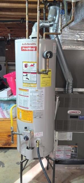 We responded to our customers home after they reported no hot water in the home, which is often a sign of a failing water heater. Upon arrival, we inspected the existing unit in the basement and determined the unit was failing due to age. We discussed water heater options with our customer, based on their needs, they decided to move forward with a new Rheem 50 gallon gas water heater for reliable hot water and improved performance. We removed the old water heater and installed the new Rheem gas water heater, ensuring all gas, water, and vent connections met current code requirements. Once installation was complete, we filled the tank, restored gas service, and tested the system. 