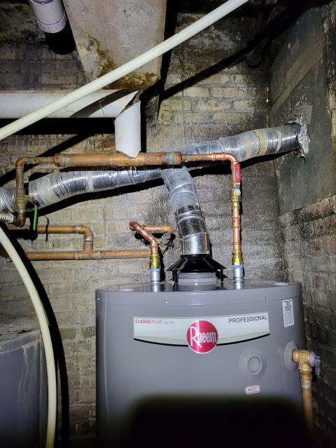 We responded to our customer in Atlanta, GA after their water heater failed and needed replacement. We removed the broken unit and installed a new Rheem 75 gallon gas water heater to restore reliable hot water. All gas, water, and vent connections were properly secured during installation. Once the installation was completed, we tested the system for proper heating and leak free operation. 