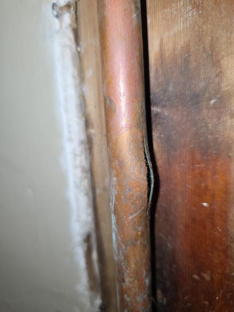 We responded to our customer in Marietta, GA after they reported a water leak coming from inside the wall. Upon inspection, we located a leaking copper water line within the wall. We cut out the damaged section of pipe and repaired the copper water line to restore proper water flow. After completing the repair, we turned the water back on and tested for leak free operation. The leak has been successfully repaired and the plumbing system is now functioning properly.