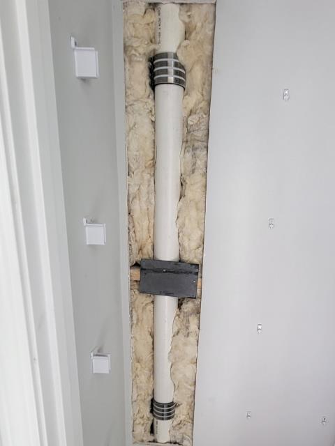 We responded to our customer in Dallas, GA after they reported a water leak in the wall caused by a drilled pipe during shelf installation. Upon inspection, we found the PVC pipe had been punctured, causing the leak. We cut out the damaged section and replaced the PVC piping inside the wall to restore proper water flow. Once the replacement was completed, we tested the line for proper, leak free operation.