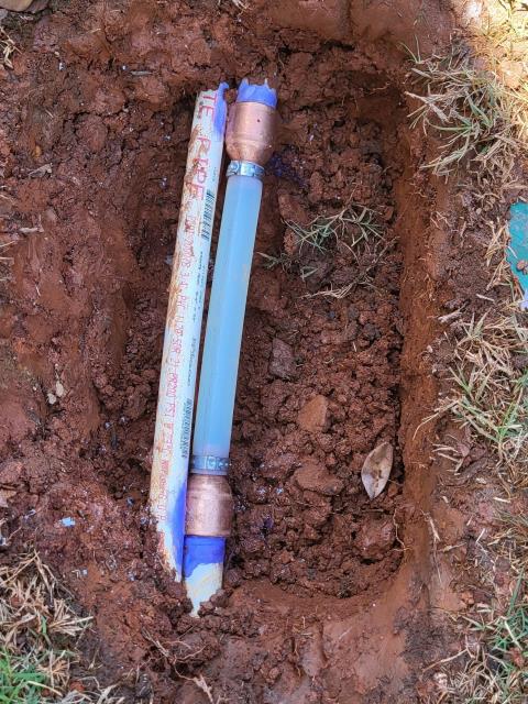 We responded to our customer in Marietta, GA after they reported a leaking sprinkler line in the yard. Upon inspection, we found a broken section of PVC irrigation pipe causing the leak. We excavated the area to access the damaged line and repaired the leaking section of pipe. After completing the repair, we turned the system back on and tested for proper, leak free operation. The sprinkler line is now functioning correctly.