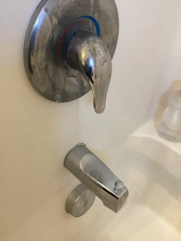 Investigated and repaired shower valve assembly leaking through ceiling below. Identified mineral deposits and deteriorated valve components causing water to escape during operation. Serviced diverter mechanism and resealed connection points to prevent further leakage.