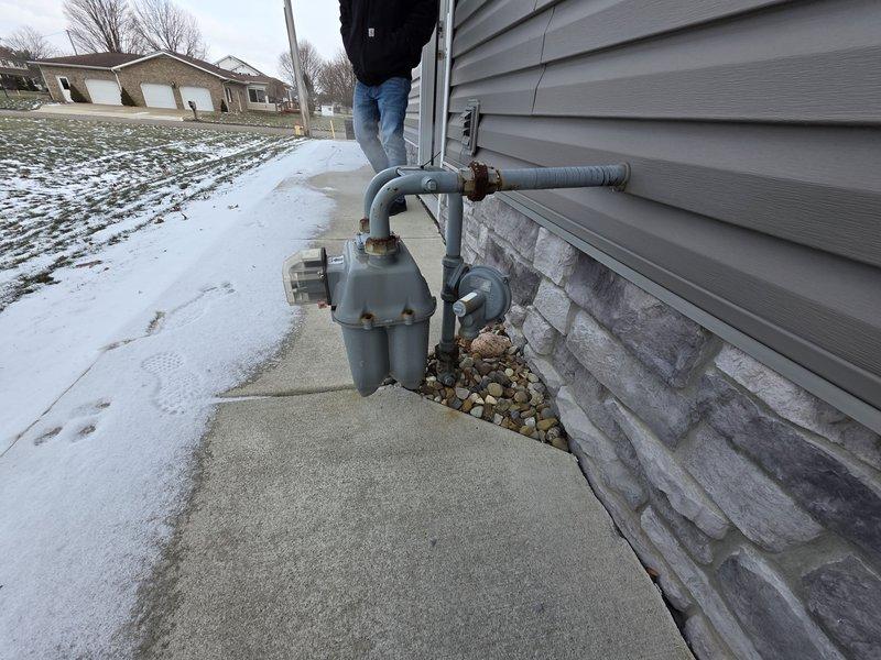 Successfully installed approximately 30 feet of interior gas piping, connecting from the exterior gas meter to the home. Completed all necessary connections, ensuring proper sealing at the building penetration point and secure mounting of piping along the exterior wall.