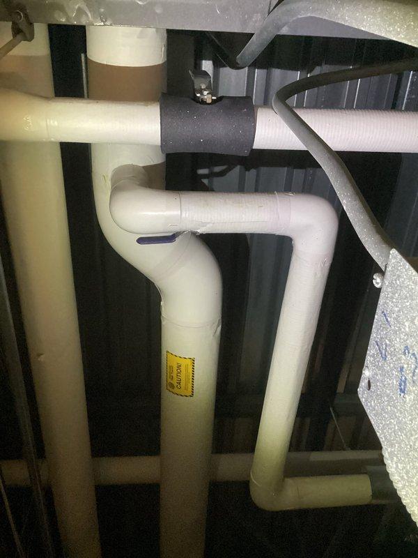 Responded to service call for toilet leak in room 184. Upon inspection, identified issue with Kohler toilet flush valve assembly. Serviced the plumbing system, addressing the leak by repairing connections in the PVC drainage network. Verified proper operation after repair.