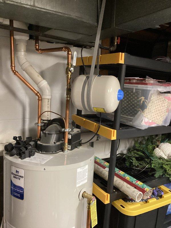Successfully installed a pressure reducing valve (PRV), expansion tank, and 3/4" shut-off valve on water heater system as requested. Components were properly fitted to the copper supply lines with appropriate connections and verified for proper function. System was tested for leaks and proper pressure regulation before completion.