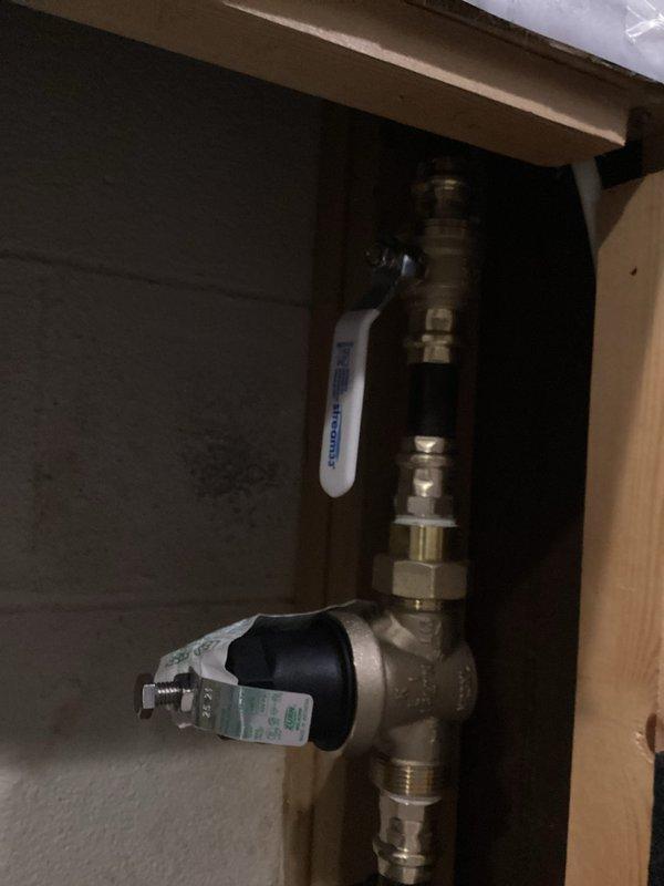 Successfully installed a pressure reducing valve (PRV), expansion tank, and 3/4" shut-off valve on water heater system as requested. Components were properly fitted to the copper supply lines with appropriate connections and verified for proper function. System was tested for leaks and proper pressure regulation before completion.
