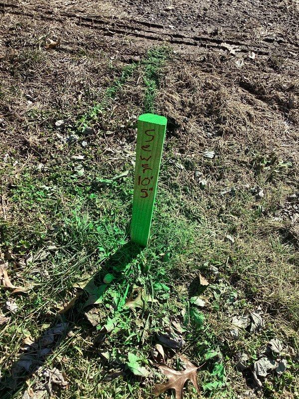 Successfully jetted sewer line from front wall clean-out to remove root intrusion as requested. Installed green utility markers at key points along the sewer path to identify line location for future reference.