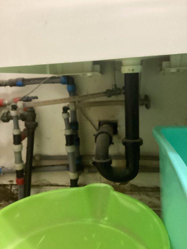 Responded to service call regarding a water leak at the water heater. Upon inspection, identified the source of the leak and documented the existing plumbing configuration, including the P-trap drain system and the GE SmartWater heater installation with expansion tank. Provided customer with quote for necessary repairs, which will require removal of utility sink to complete the project.