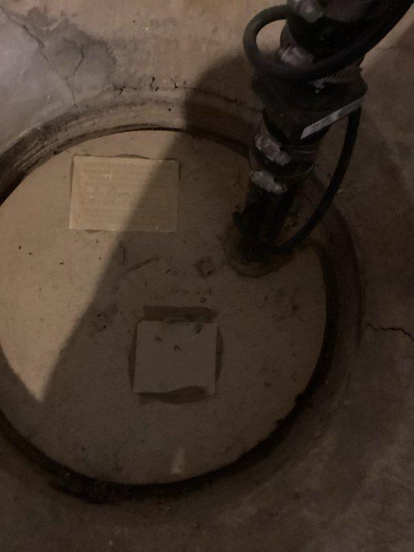 Responded to basement water intrusion complaint following recent downspout replacement. Upon inspection, identified sump pump system and drainage access point in basement floor area. Exterior assessment revealed potential water infiltration points at door threshold and foundation perimeter where landscaping meets concrete surfaces, with visible moisture staining and organic growth indicating ongoing water exposure. Documented existing conditions of sump pump cover with temporary sealing measures and drainage hose configuration for follow-up service scheduled.