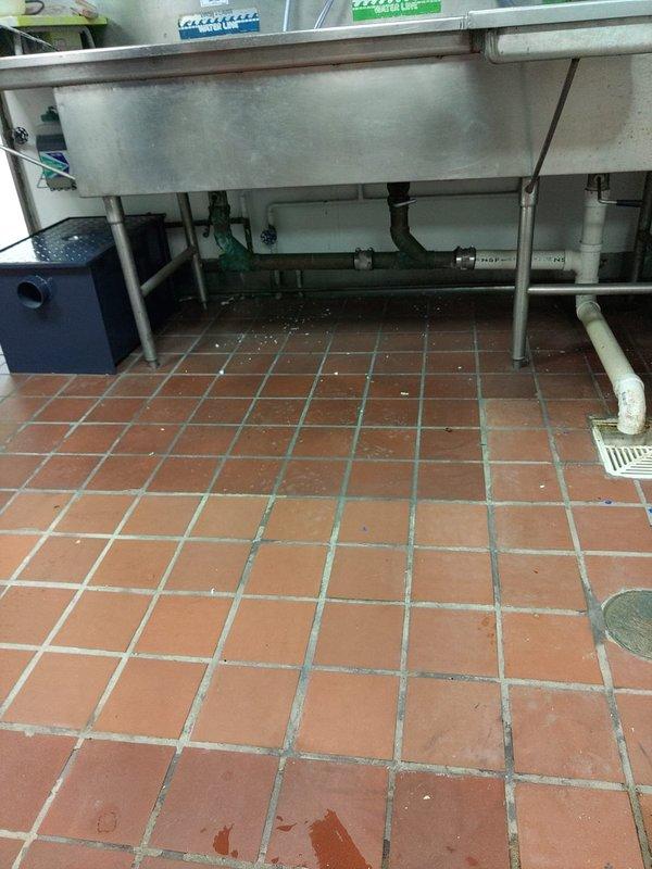 Completed dishwasher hookup connection to existing rough-in plumbing at commercial kitchen facility. Provided estimate for grease trap installation as requested by customer.