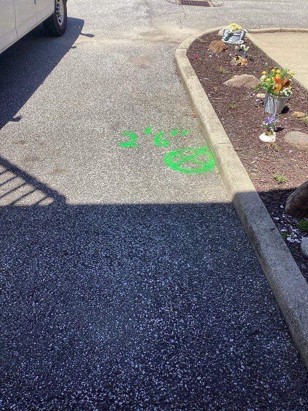 Responded to water intrusion issue in garage. Upon inspection, identified downspout drain as source of water infiltration rather than door entry. Marked underground utility locations with spray paint indicators on driveway and sidewalk areas in preparation for drain line investigation and potential excavation work to resolve groundwater drainage problem.