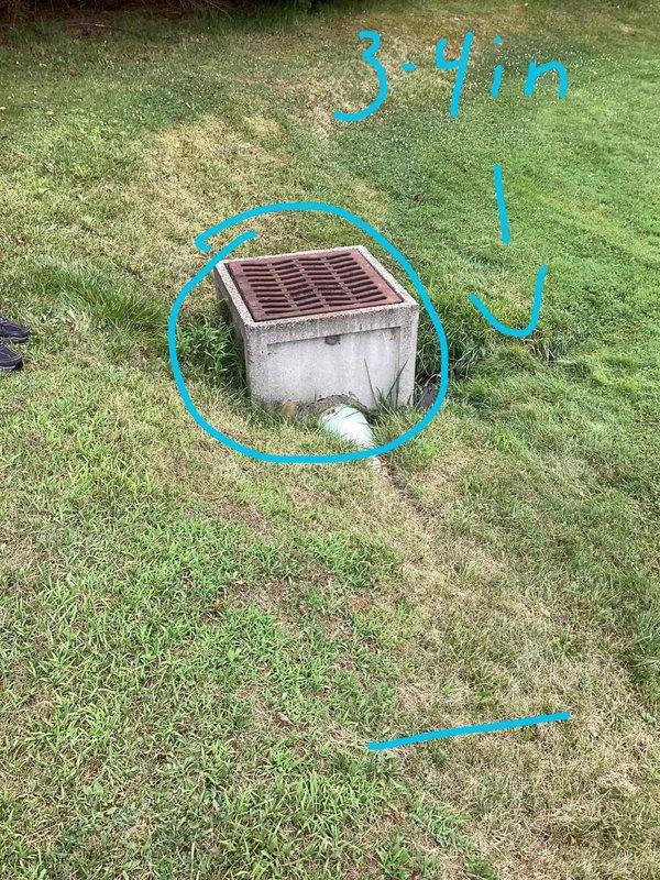 Responded to commercial property for backed-up downspouts at front of building. Upon arrival, inspected ground water drainage system and located catch basin with metal grate covering. Assessed drainage structure showing signs of age and weathering, with water pooling evident in surrounding lawn area. Documented existing conditions including catch basin dimensions and drainage flow patterns. Cleared obstruction from downspout drainage system to restore proper water flow and prevent further backup issues.