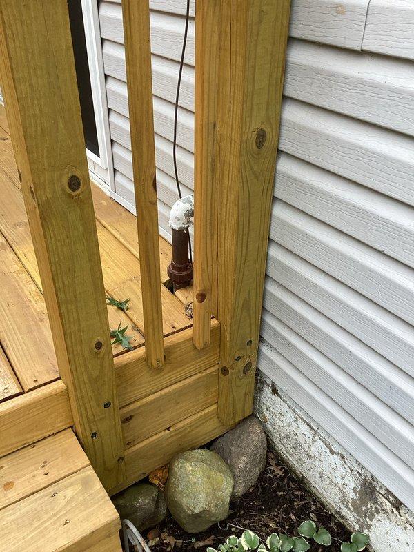 Replaced existing gas line from meter to building connection point. The previous copper piping showed significant weathering and oxidation, and was removed and replaced with new approved gas piping per code requirements, completing the second phase of gas line replacement at this residential property.