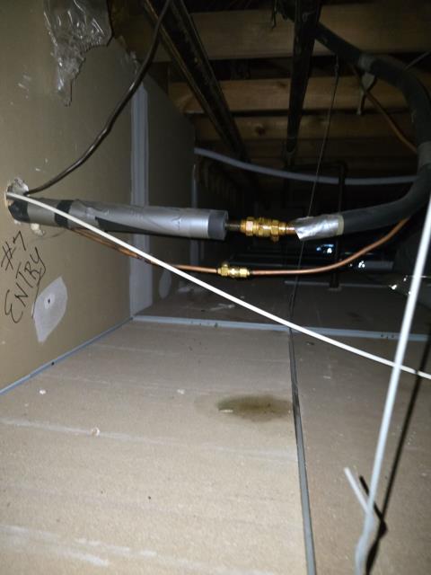 Emergency HVAC service call in Chalfont, PA 18914. The classroom's system above the drop ceiling was leaking due to missing drip pan protection, causing water damage to ceiling tiles. Our team performed a full diagnostic and provided repair to prevent future leaks and keep the students comfortable and safe.