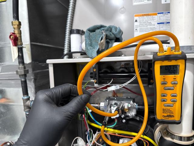 Performed a furnace service call in Warrington, PA 18976 and verified safe operation. Checked all furnace gas connections for leaks, performed a CO test, and measured inlet and outlet gas pressures. Replaced a faulty gas valve to restore safe and efficient performance.