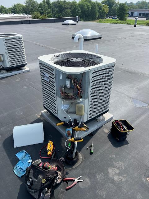 Completed a service for a recently leased commercial space at Warminster, PA 18974. Inspected both rooftop HVAC systems and replaced two failed capacitors. Found a weak compressor on the first-floor system, which required a few minutes to stabilize before operating properly. Adjusted the condensate line to prevent backflow and cleaned the drain. Systems now running safely and ready for reliable comfort.