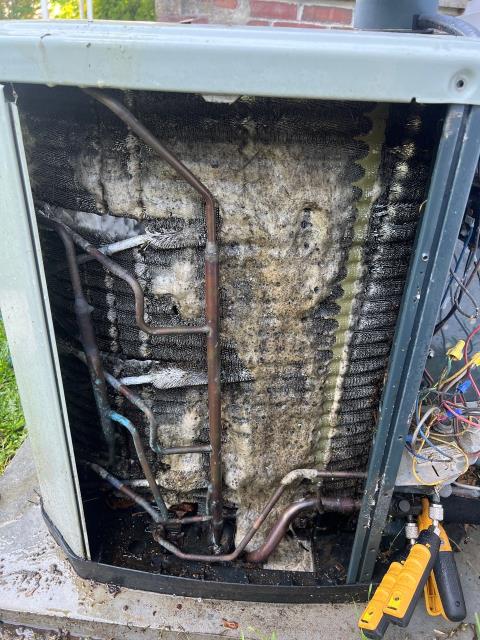 Completed a no-cooling service call in Warminster, PA 18974, where the central AC wasn’t reaching the set temperature. Found the system breaker off, condenser clogged with dirt, and low refrigerant charge. Performed deep chemical coil cleaning, recharged the R-410A system, and secured all electrical connections. Cooling restored, though the condenser fan motor will be monitored for overheating.