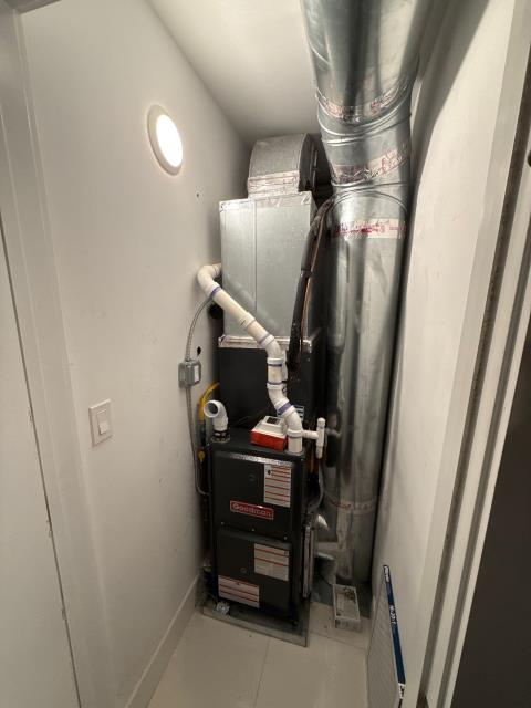 Conducted a full gas furnace replacement today for a home in Philadelphia, PA 19130 that had previously been tagged by an inspector for serious safety issues. The original second-floor furnace had a cracked heat exchanger that was causing elevated carbon monoxide levels, and with no replacement parts available for that model, a full system swap was the only safe solution. We removed the old unit, reinstalled the existing evaporator coil properly, and set a new Goodman 60,000 BTU, 90+% efficiency furnace in place with updated venting, condensate tubing, fittings, and safety switches. After reconnecting the gas, electrical, and low-voltage controls, we performed full startup testing verifying CO levels, temperature rise, and gas pressure to ensure everything is operating safely and efficiently. The customer now has a fully compliant, reliable heating system backed by our 1-year labor warranty and a 5-year manufacturer parts warranty.