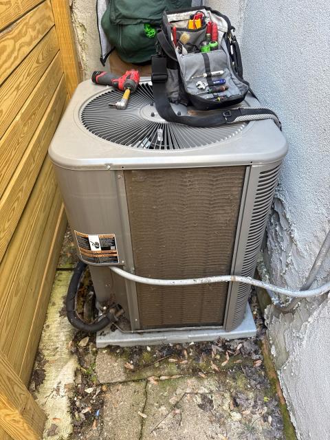 We addressed a chemical odor issue, cleaned a clogged outdoor condenser, and found an improper seal at the chimney/exhaust connection. The system was checked, and ac performance was restored.