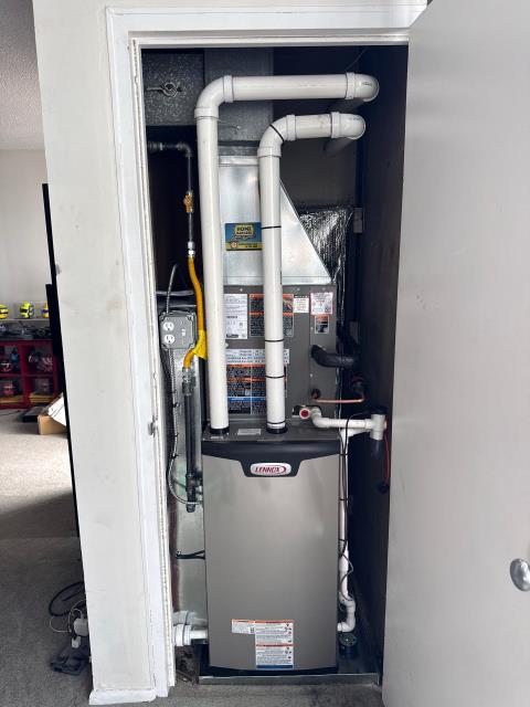 We replaced a residential hvac system with a lennox 2-ton r-454b ac and 97% afue gas furnace. We installed new components, recovered refrigerant, reconnected ductwork, and ensured optimal performance and energy efficiency.