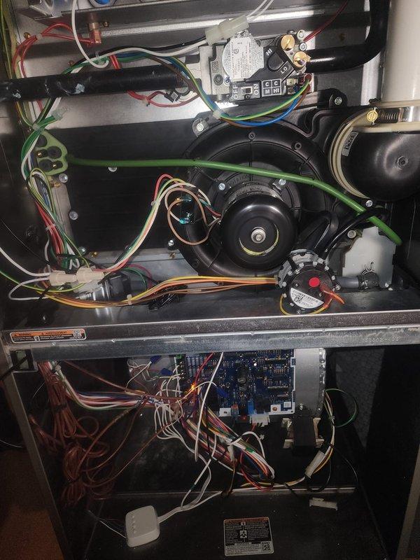 Diagnosed and repaired Bryant furnace with inoperative heating function. Found faulty control board causing system failure, replaced circuit board and tested all connections. System now functioning properly with normal heat output and cycle operation.