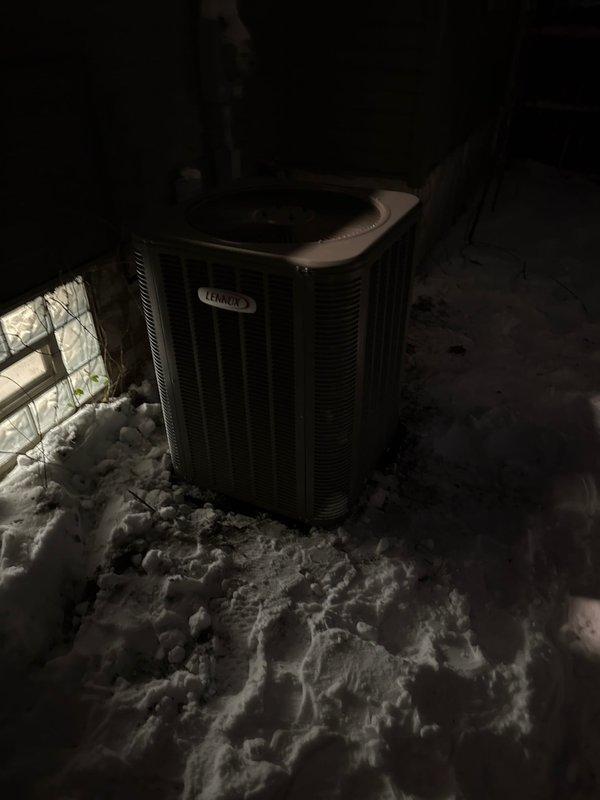 Completed installation of complete HVAC system including Lennox furnace with appropriate ductwork and PVC venting, Lennox air conditioning condenser unit positioned on exterior pad, Ecobee6 smart thermostat, humidifier, and condo pump. System was properly connected and tested for optimal performance with all manufacturer specifications met.