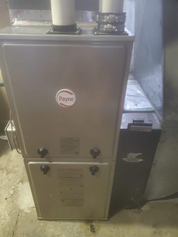 Performed scheduled furnace maintenance on Payne heating system. Inspected internal components including blower motor, electrical connections, and ventilation system. All components functioning properly with no issues identified.