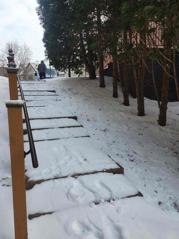 Conducted comprehensive assessment of 30+ year old residential property for complete indoor and outdoor lighting upgrade. Inspected existing exterior motion sensor lighting fixtures mounted on brick facade and evaluated snow-covered walkway areas requiring improved illumination. Documented current electrical panel capacity to determine feasibility of supporting expanded lighting system.