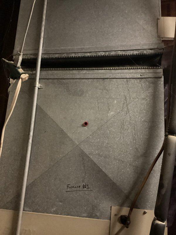 Conducted comprehensive inspection of existing furnace system (labeled as Furnace #1) and associated ductwork to prepare multiple replacement estimates (CQ Quotes 03700-02, 03700-01, and 03698-01). Assessment revealed aging unit with visible wear and documented current configuration including ventilation connections and control systems to ensure proper equipment specifications for potential replacement options.