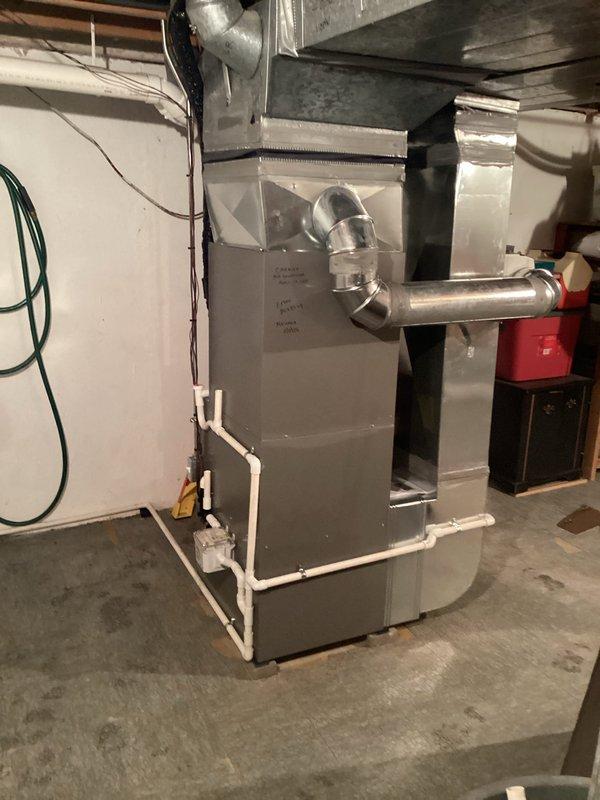 Successfully installed a new Lennox furnace in the utility room, including proper connection of all ductwork, venting, and PVC intake/exhaust piping. System was fully tested and verified operational with all components securely mounted and properly sealed according to manufacturer specifications.