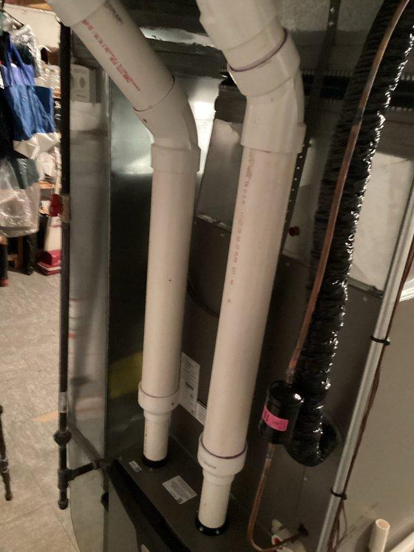 Successfully installed a new Lennox furnace in the utility room, including proper connection of all ductwork, venting, and PVC intake/exhaust piping. System was fully tested and verified operational with all components securely mounted and properly sealed according to manufacturer specifications.