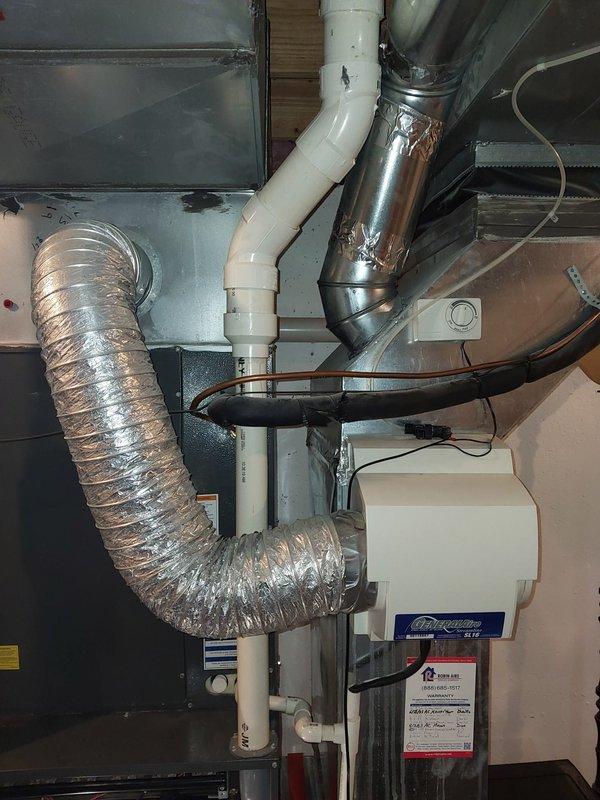 Completed routine maintenance on the HVAC system per scheduled Prepaid Visit between 10-12PM. Inspected all components including the flexible metal ductwork, PVC condensate lines, and humidifier unit. Documented system condition with photos for customer records.