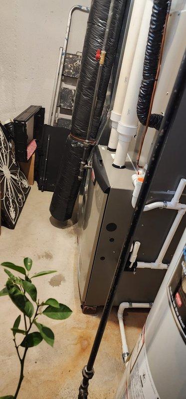 Performed routine maintenance on Goodman furnace per Worry Free Service Agreement. Inspected internal components including blower motor, control board, and wiring connections. Examined PVC venting system and checked black insulated ductwork for proper installation and function.