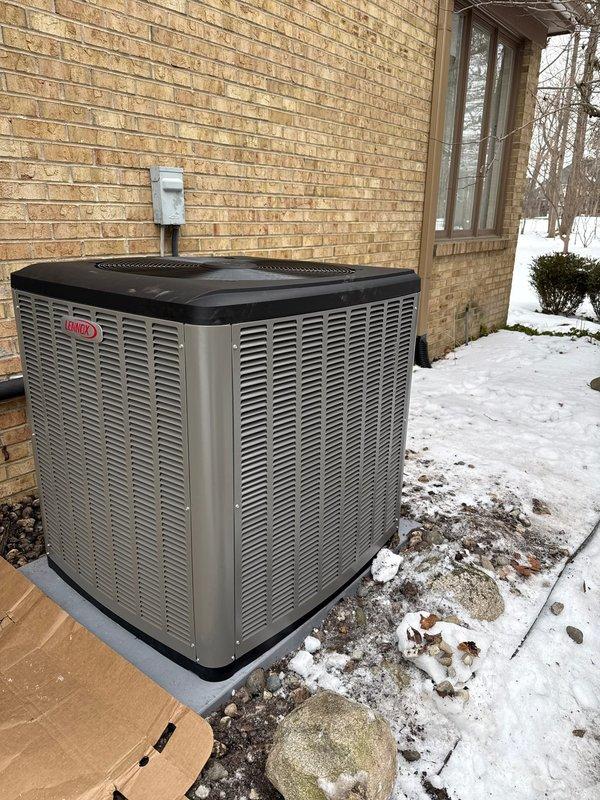 Successfully installed a complete Lennox HVAC system, including a new furnace, air conditioner, S40 thermostat and humidifier. Properly mounted the outdoor unit on a concrete pad with appropriate electrical connections and installed the protective cover on the air conditioning unit.