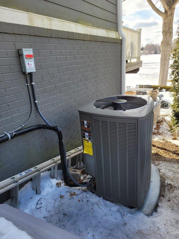 Successfully installed a complete Lennox HVAC system, including a new furnace, air conditioner, and S40 thermostat. The outdoor unit was properly mounted on a concrete pad with all necessary electrical connections and refrigerant lines installed according to manufacturer specifications. System was tested and confirmed to be operating at optimal performance levels.