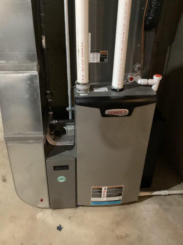 Responded to no heat call for 1-year-old Lennox furnace displaying Alarm ID 291 (GF airflow below minimum). Diagnosed restriction in PVC intake/exhaust system causing improper combustion airflow. Removed blockage from vent pipes, reset system, and verified proper operation with multiple heating cycles. Unit now functioning normally with no alarms present.